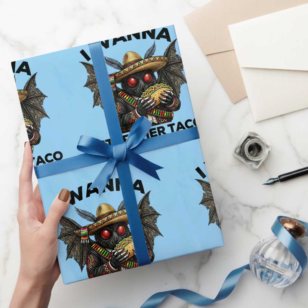 Funny Cinco De Mayo Mothman Wrapping Paper Roll I Wanna Stuff Her Taco TS12 Light Blue Print Your Wear