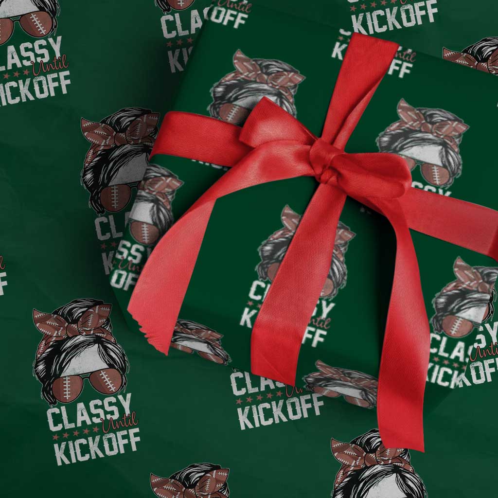 Funny Classy Until Kickoff Wrapping Paper Roll American Football Game Day Messy Bun TS11 Green Print Your Wear
