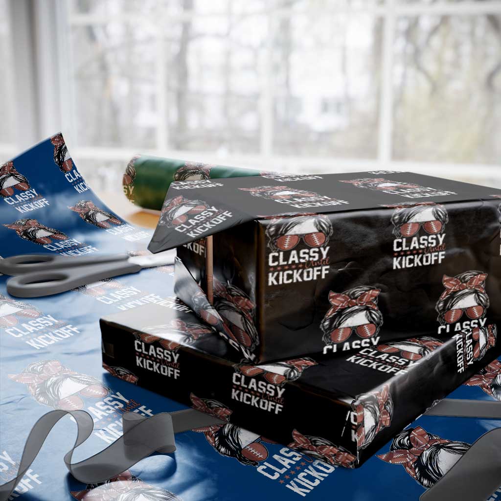 Funny Classy Until Kickoff Wrapping Paper Roll American Football Game Day Messy Bun TS11 Black Print Your Wear