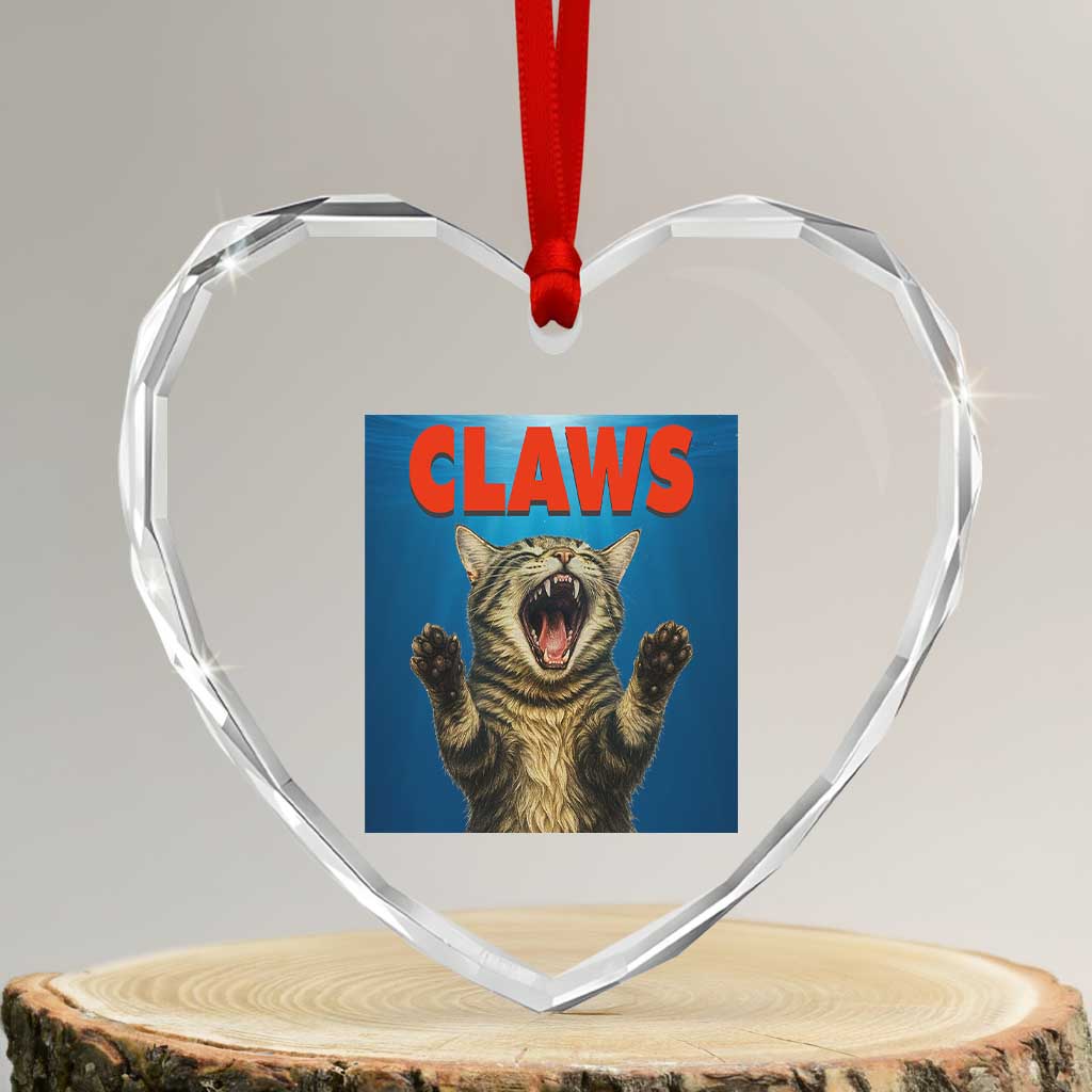 Funny Claws Cat Heart Crystal Glass Ornament Horror Movie Parody TS12 Transparent Glass 3'' Heart Print Your Wear