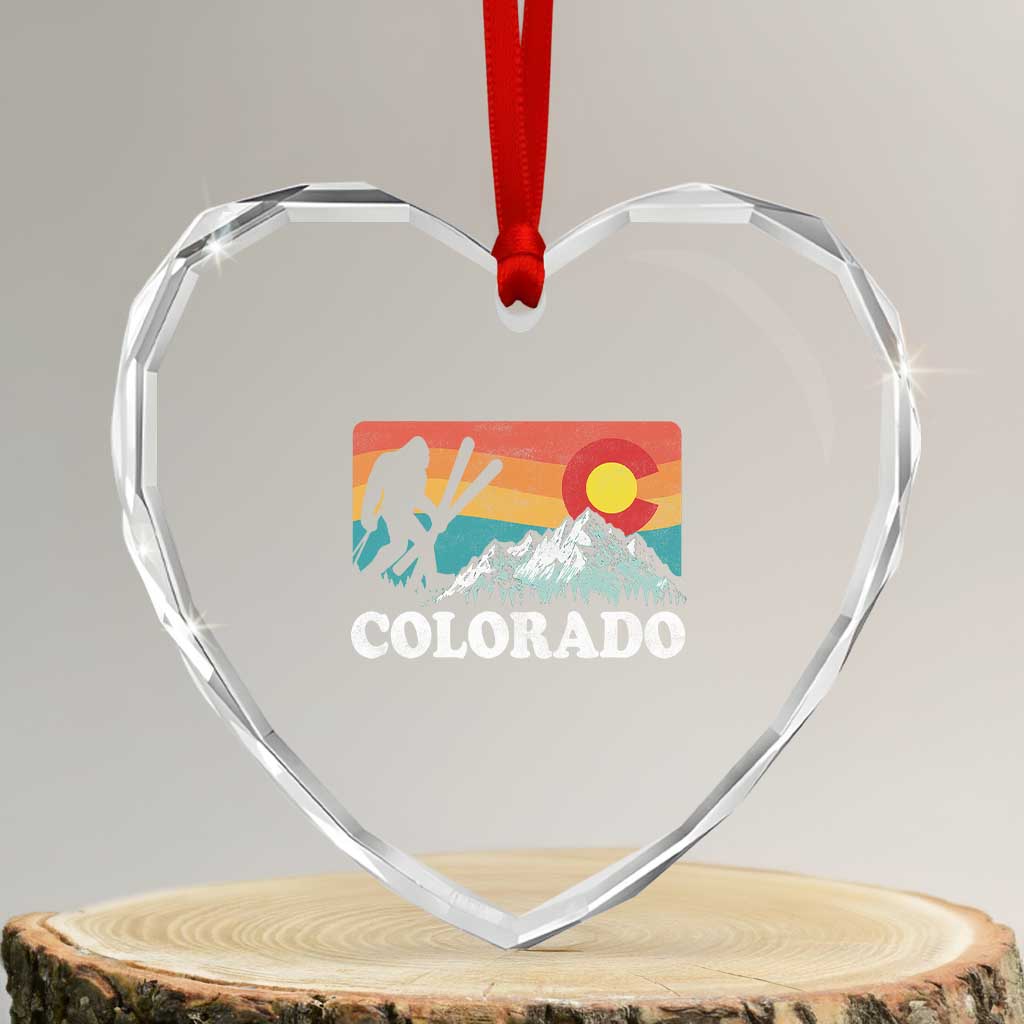Funny Colorado Skiing Bigfoot Snow Mountain Winter Sport Heart Crystal Glass Ornament TS11 Transparent Glass 3'' Heart Print Your Wear