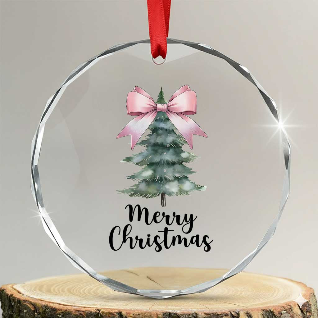 Funny Coquette Merry Xmas Crystal Glass Ornament Pink Bow Xmas Tree TS11 Transparent Glass 3'' Circle Print Your Wear
