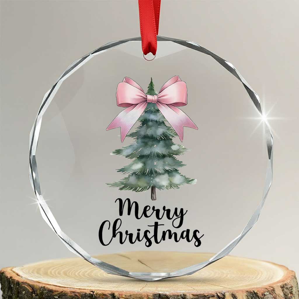 Funny Coquette Merry Xmas Crystal Glass Ornament Pink Bow Xmas Tree TS11 Transparent Glass 3'' Circle Print Your Wear