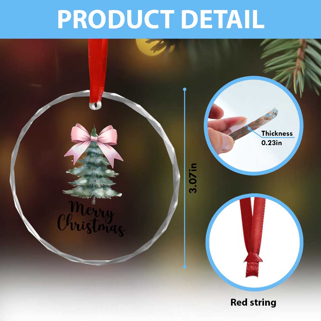 Funny Coquette Merry Xmas Crystal Glass Ornament Pink Bow Xmas Tree TS11 Print Your Wear