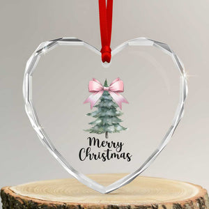 Funny Coquette Merry Xmas Heart Crystal Glass Ornament Pink Bow Xmas Tree TS11 Transparent Glass 3'' Heart Print Your Wear