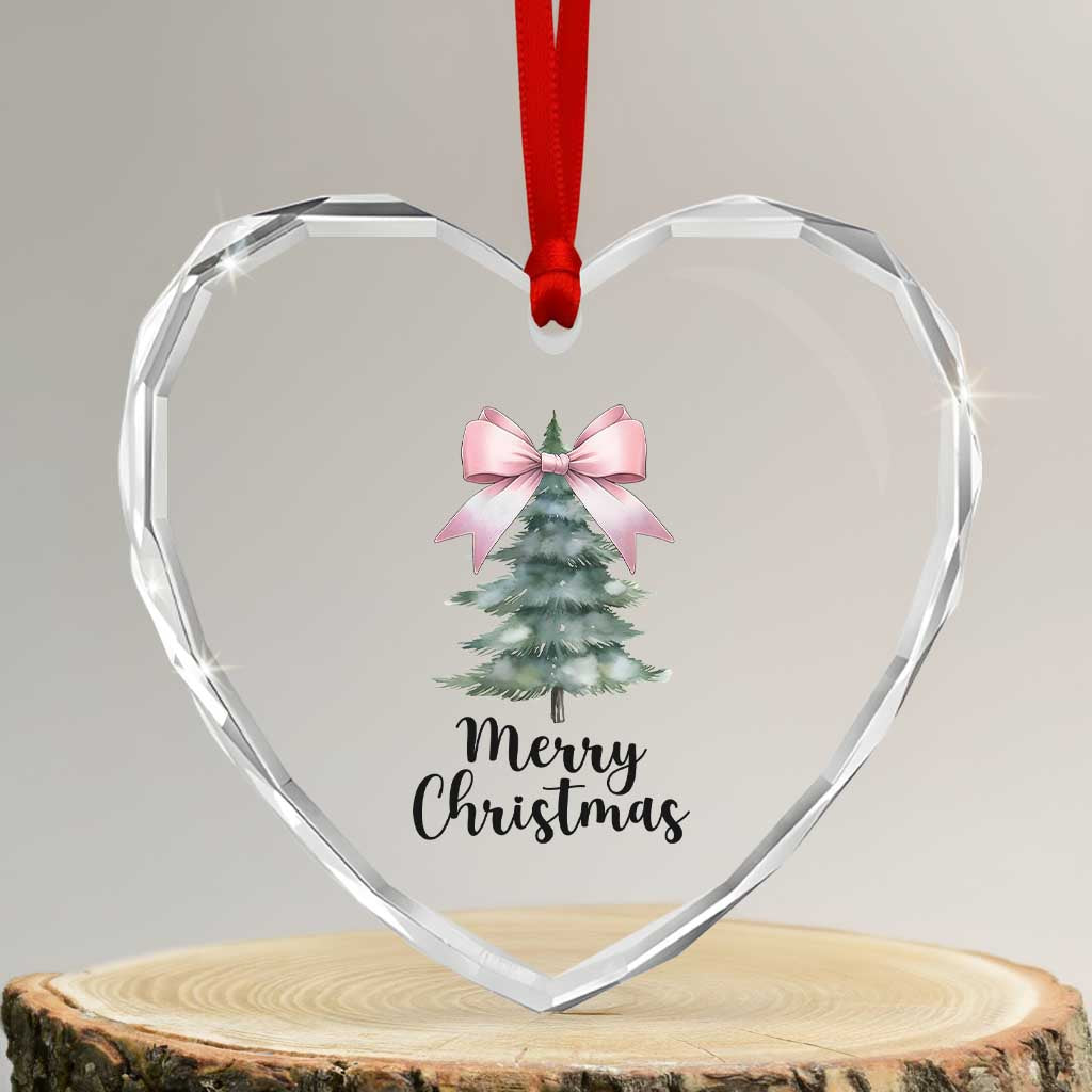Funny Coquette Merry Xmas Heart Crystal Glass Ornament Pink Bow Xmas Tree TS11 Transparent Glass 3'' Heart Print Your Wear