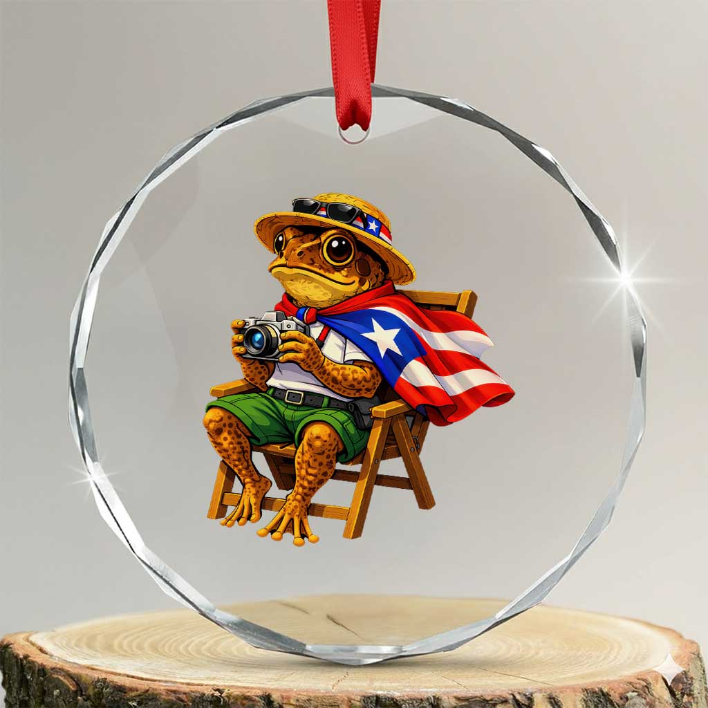 Funny Coqui Frog Puerto Rico Flag Crystal Glass Ornament Puerto Rican Taino Boricua Hispanic TS10 Transparent Glass 3'' Circle Print Your Wear