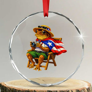 Funny Coqui Frog Puerto Rico Flag Crystal Glass Ornament Puerto Rican Taino Boricua Hispanic TS10 Transparent Glass 3'' Circle Print Your Wear
