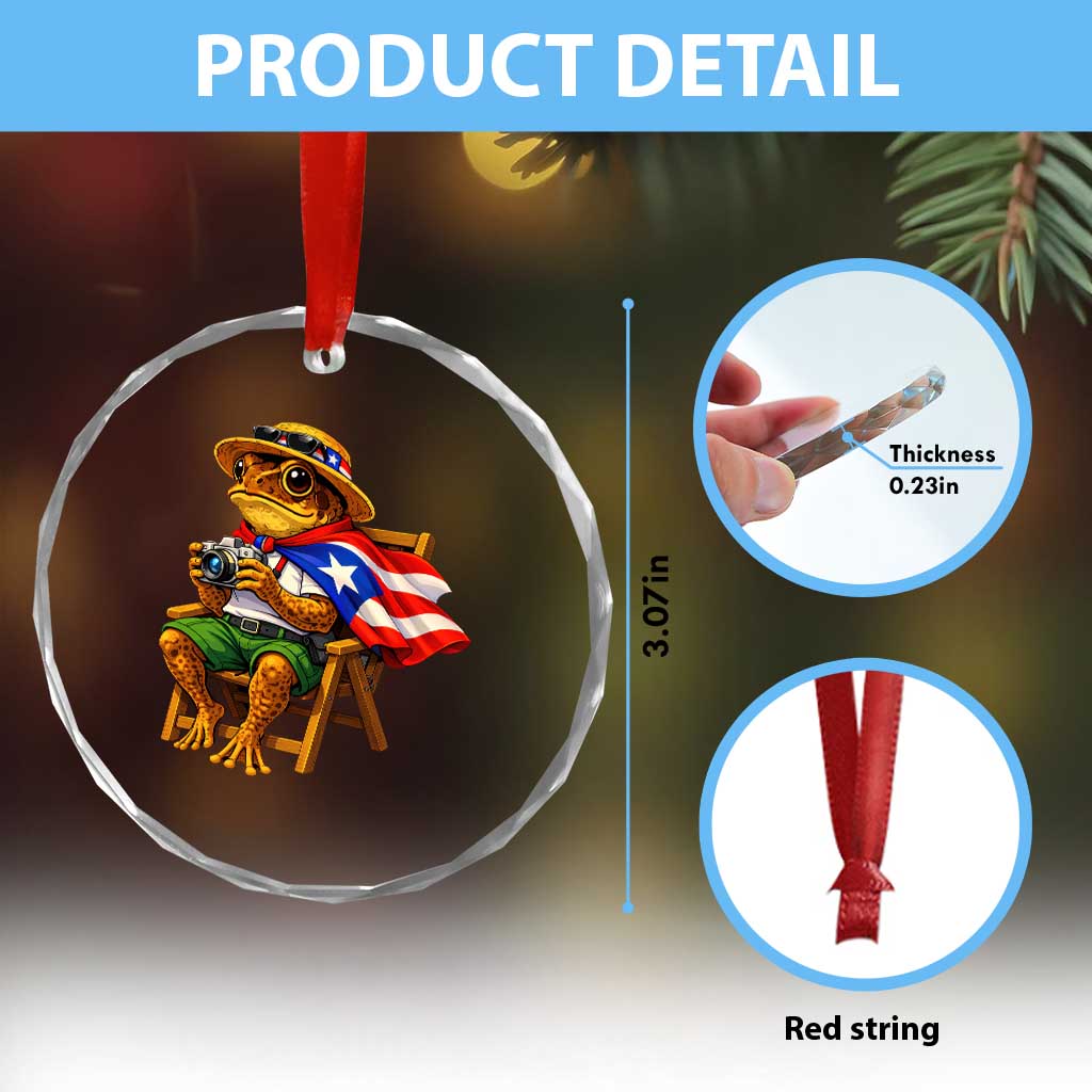 Funny Coqui Frog Puerto Rico Flag Crystal Glass Ornament Puerto Rican Taino Boricua Hispanic TS10 Print Your Wear