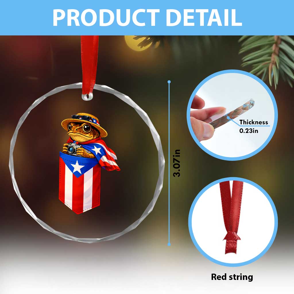 Funny Coqui Frog Puerto Rico Flag Crystal Glass Ornament Puerto Rican Taino Buricua Borinquen TS10 Print Your Wear