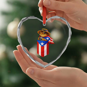 Funny Coqui Frog Puerto Rico Flag Heart Crystal Glass Ornament Puerto Rican Taino Buricua Borinquen TS10 Print Your Wear
