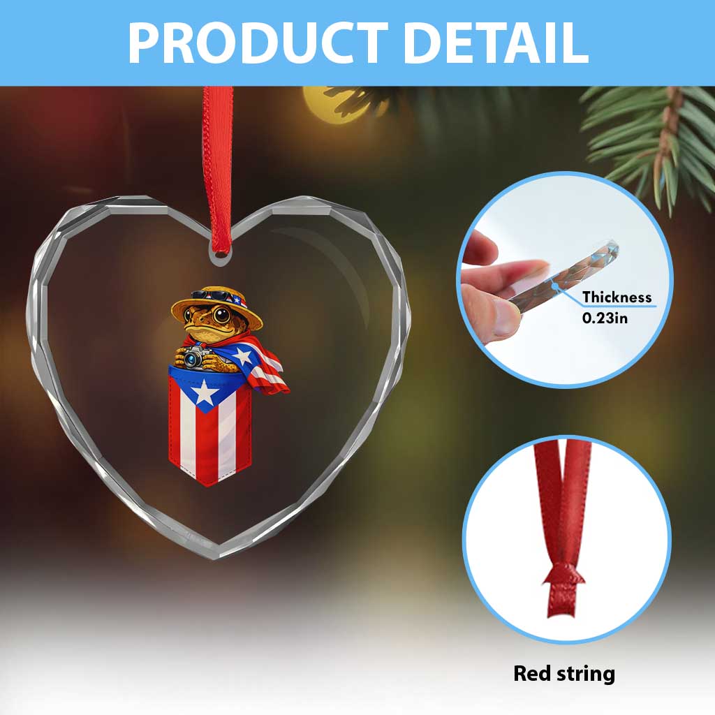 Funny Coqui Frog Puerto Rico Flag Heart Crystal Glass Ornament Puerto Rican Taino Buricua Borinquen TS10 Print Your Wear