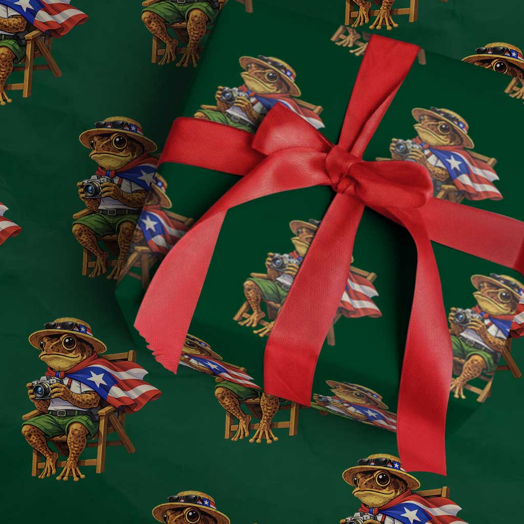 Funny Coqui Frog Puerto Rico Flag Wrapping Paper Roll Puerto Rican Taino Boricua Hispanic TS10 Green Print Your Wear