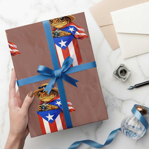 Funny Coqui Frog Puerto Rico Flag Wrapping Paper Roll Puerto Rican Taino Buricua Borinquen TS10 Mocha Print Your Wear
