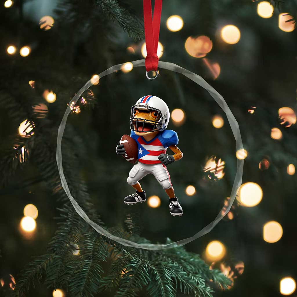 Funny Coqui Frog Puerto Rico Playing Football Crystal Glass Ornament Boricua Game Day TS11 Print Your Wear
