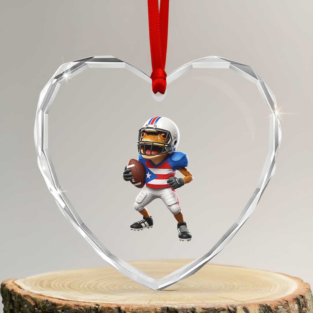 Funny Coqui Frog Puerto Rico Playing Football Heart Crystal Glass Ornament Boricua Game Day TS11 Transparent Glass 3'' Heart Print Your Wear
