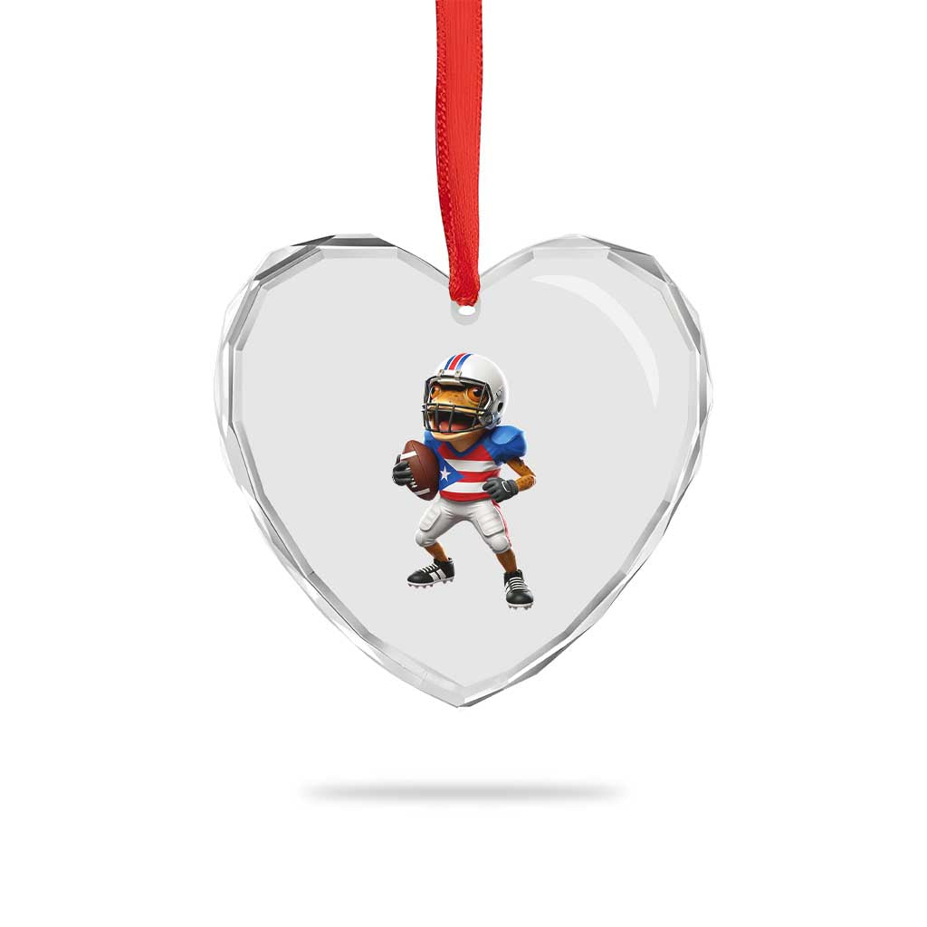 Funny Coqui Frog Puerto Rico Playing Football Heart Crystal Glass Ornament Boricua Game Day TS11 Print Your Wear