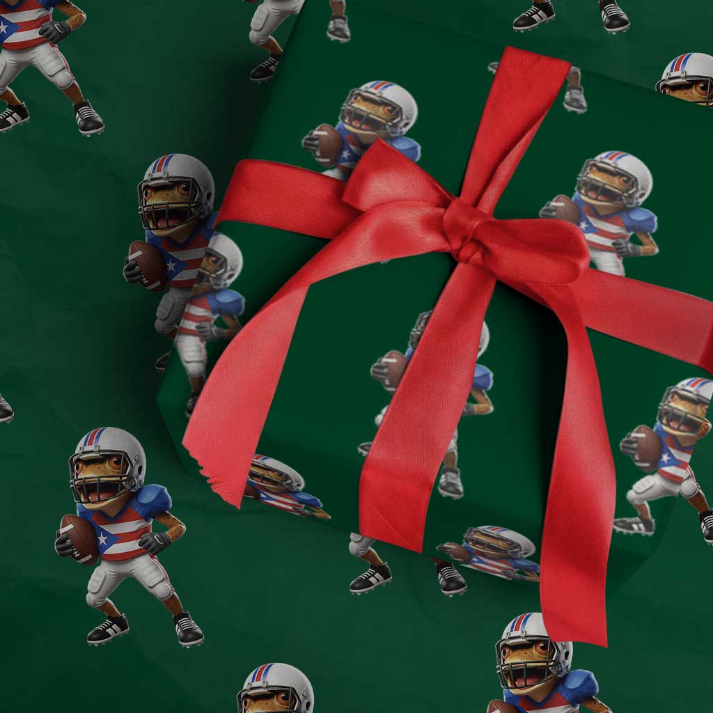 Funny Coqui Frog Puerto Rico Playing Football Wrapping Paper Roll Boricua Game Day TS11 Green Print Your Wear