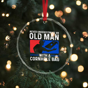 Funny Cornhole Player Crystal Glass Ornament Never Underestimate An Old Man With A Cornhole Bag TS10 Print Your Wear