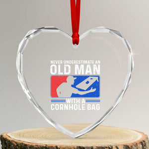 Funny Cornhole Player Heart Crystal Glass Ornament Never Underestimate An Old Man With A Cornhole Bag TS10 Transparent Glass 3'' Heart Print Your Wear
