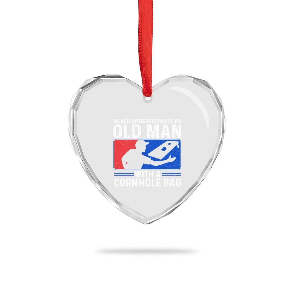 Funny Cornhole Player Heart Crystal Glass Ornament Never Underestimate An Old Man With A Cornhole Bag TS10 Print Your Wear