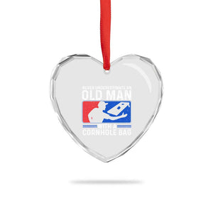 Funny Cornhole Player Heart Crystal Glass Ornament Never Underestimate An Old Man With A Cornhole Bag TS10 Print Your Wear