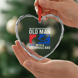 Funny Cornhole Player Heart Crystal Glass Ornament Never Underestimate An Old Man With A Cornhole Bag TS10 Print Your Wear