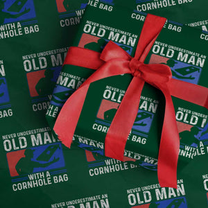 Funny Cornhole Player Wrapping Paper Roll Never Underestimate An Old Man With A Cornhole Bag TS10 Green Print Your Wear