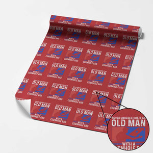 Funny Cornhole Player Wrapping Paper Roll Never Underestimate An Old Man With A Cornhole Bag TS10 Red Print Your Wear