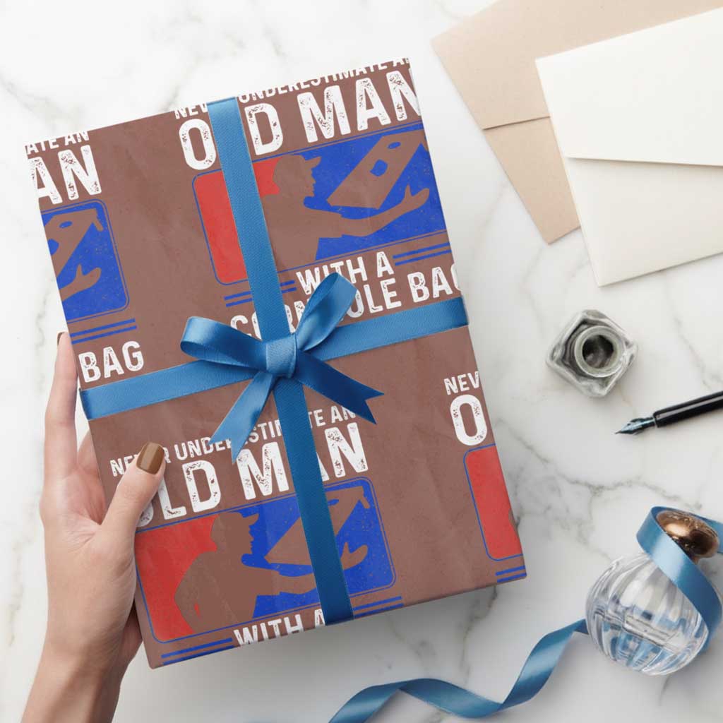 Funny Cornhole Player Wrapping Paper Roll Never Underestimate An Old Man With A Cornhole Bag TS10 Mocha Print Your Wear