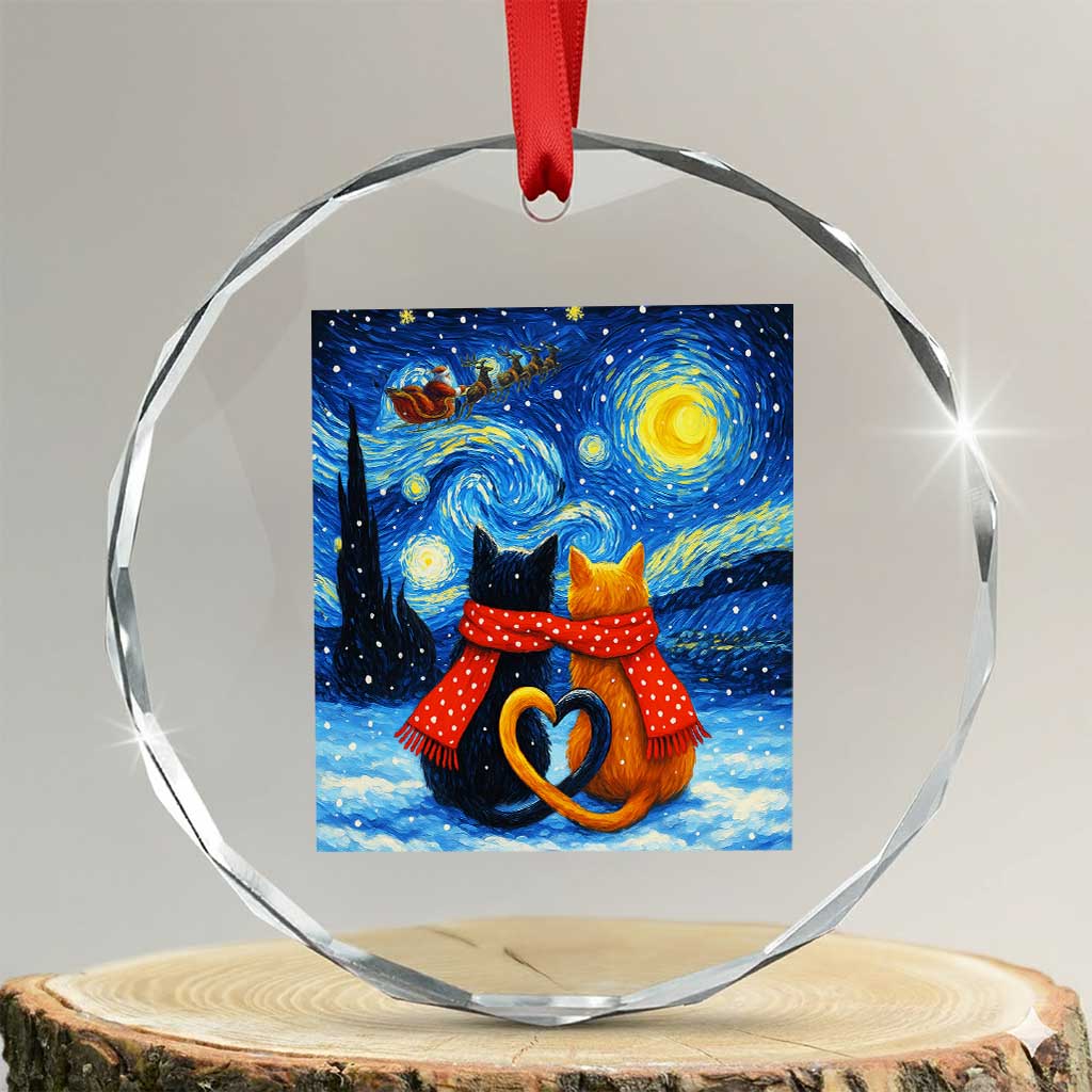 Funny Couples Christmas Crystal Glass Ornament Cats Lover Starry Night TS14 Transparent Glass 3'' Circle Print Your Wear