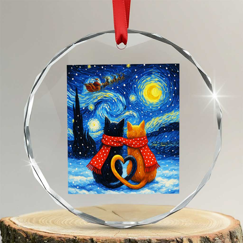 Funny Couples Christmas Crystal Glass Ornament Cats Lover Starry Night TS14 Transparent Glass 3'' Circle Print Your Wear