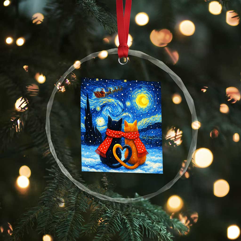 Funny Couples Christmas Crystal Glass Ornament Cats Lover Starry Night TS14 Print Your Wear