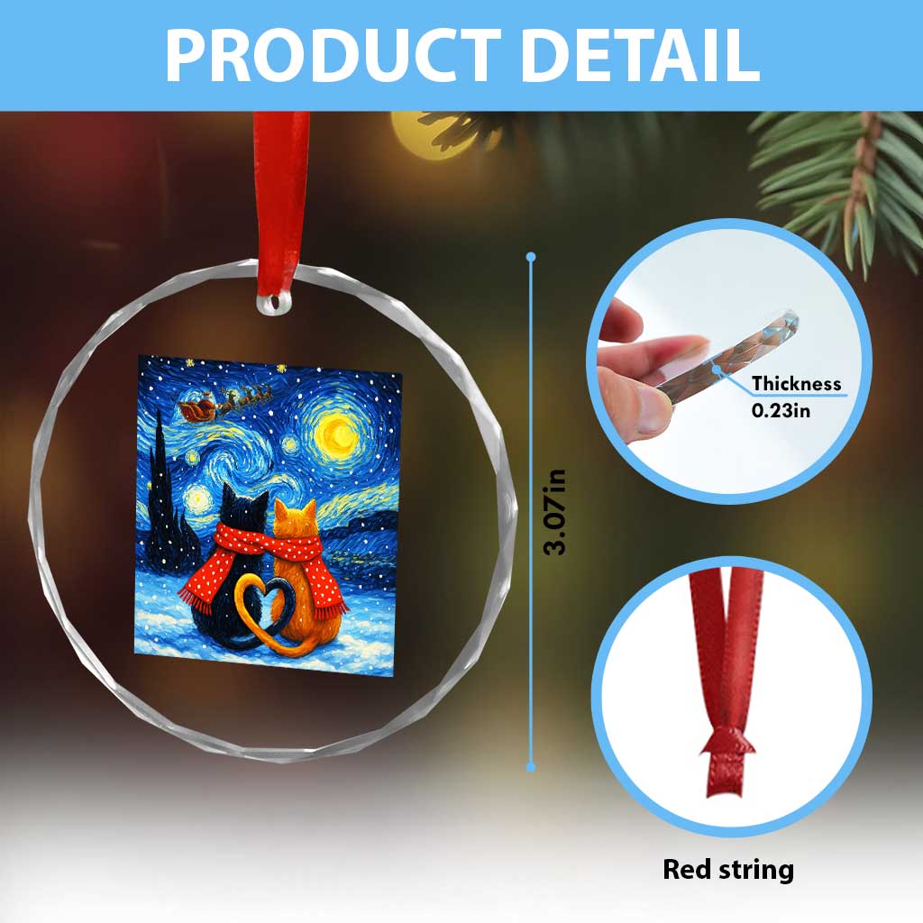 Funny Couples Christmas Crystal Glass Ornament Cats Lover Starry Night TS14 Print Your Wear