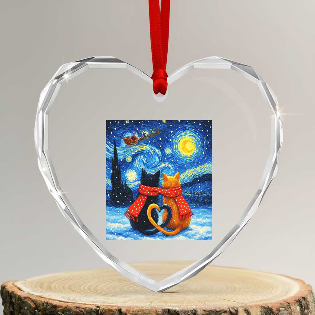 Funny Couples Christmas Heart Crystal Glass Ornament Cats Lover Starry Night TS14 Transparent Glass 3'' Heart Print Your Wear