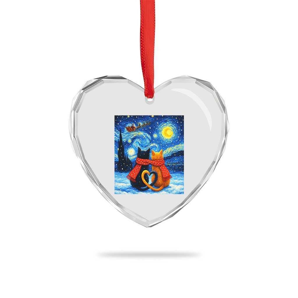 Funny Couples Christmas Heart Crystal Glass Ornament Cats Lover Starry Night TS14 Print Your Wear