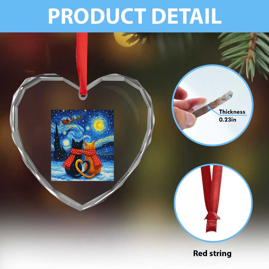 Funny Couples Christmas Heart Crystal Glass Ornament Cats Lover Starry Night TS14 Print Your Wear