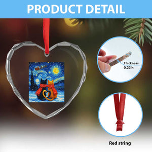 Funny Couples Christmas Heart Crystal Glass Ornament Cats Lover Starry Night TS14 Print Your Wear