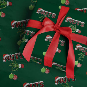 Funny Couples Christmas Wrapping Paper Roll Chest And Nuts Matching Holiday Skeleton Hand TS10 Green Print Your Wear