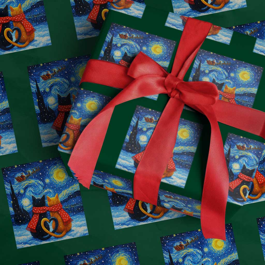 Funny Couples Xmas Wrapping Paper Roll Cats Lover Starry Night TS14 Green Print Your Wear