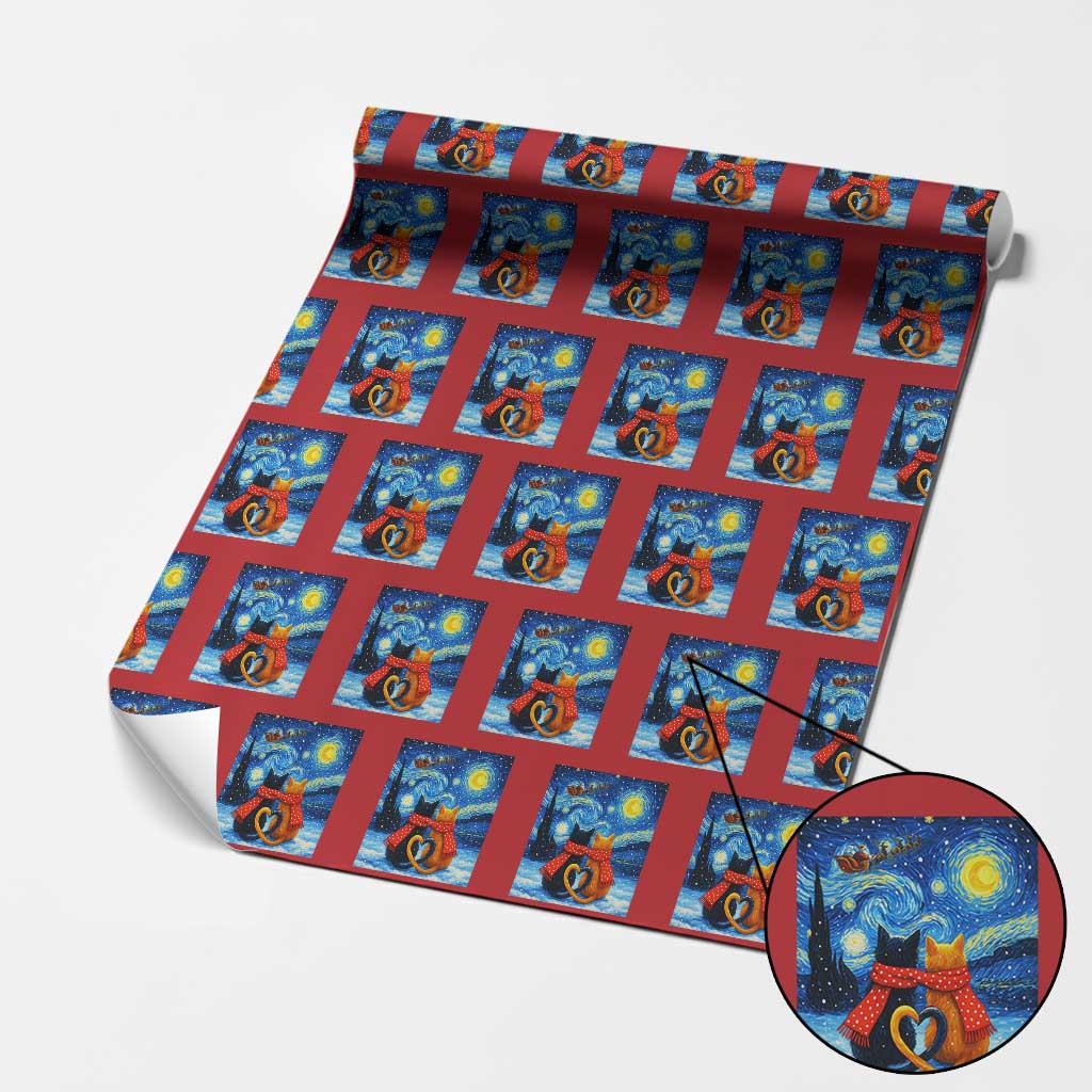 Funny Couples Xmas Wrapping Paper Roll Cats Lover Starry Night TS14 Red Print Your Wear