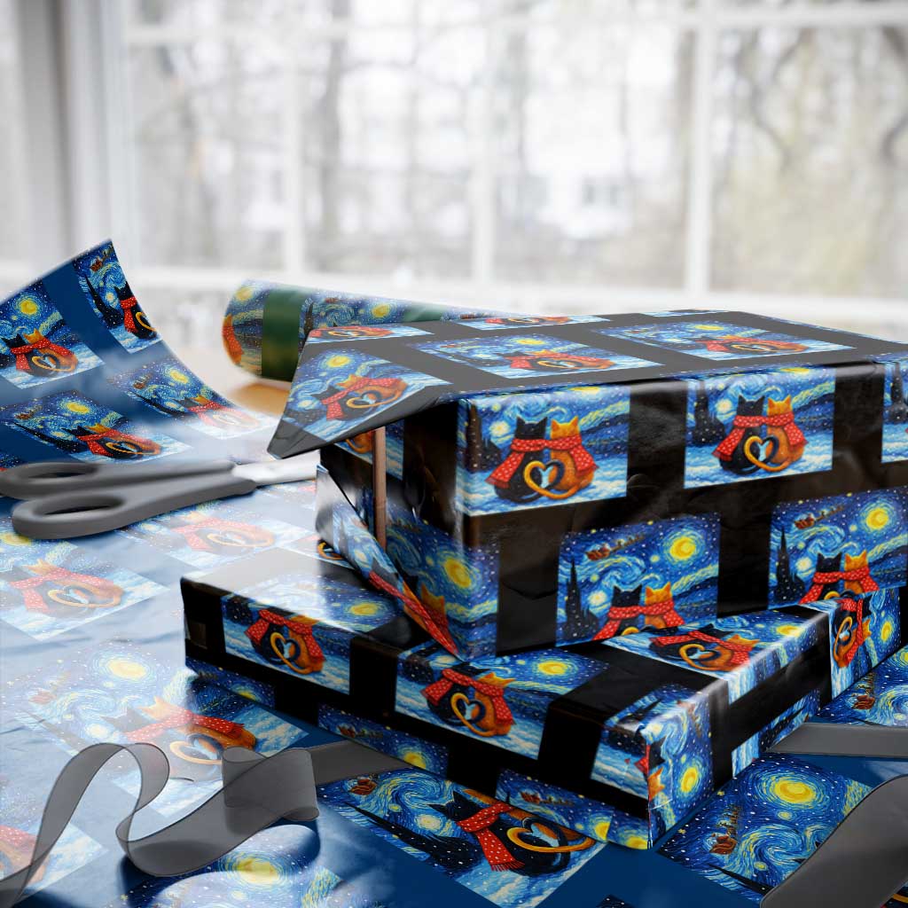 Funny Couples Xmas Wrapping Paper Roll Cats Lover Starry Night TS14 Black Print Your Wear