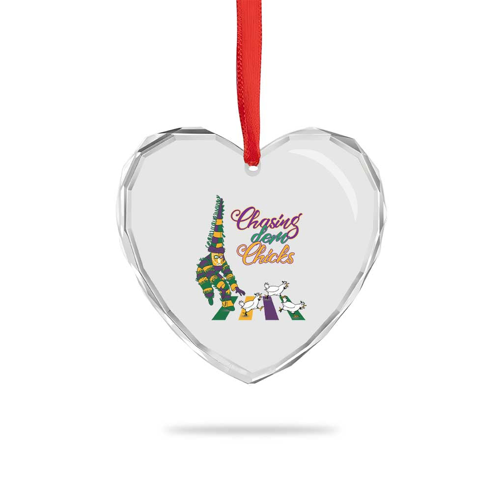 Funny Courir De Mardi Gras Heart Crystal Glass Ornament Chasing Dem Chicks Carnival TS11 Print Your Wear