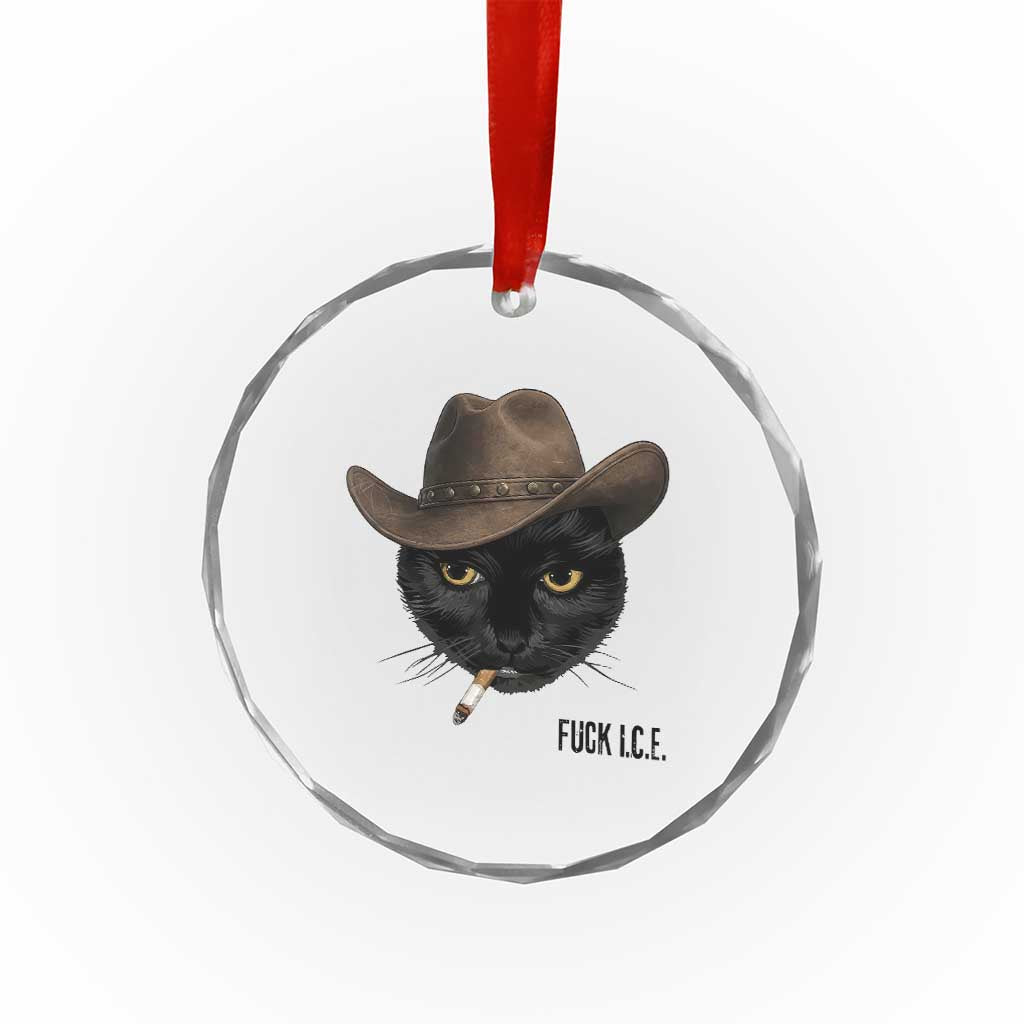 Funny Cowboy Cat Smoking Anti ICE Protest Meme Crystal Glass Ornament TS14 Print Your Wear