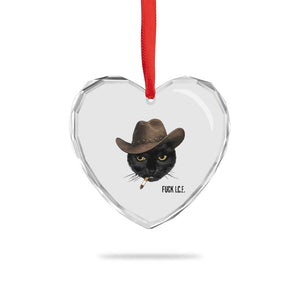 Funny Cowboy Cat Smoking Anti ICE Protest Meme Heart Crystal Glass Ornament TS14 Print Your Wear