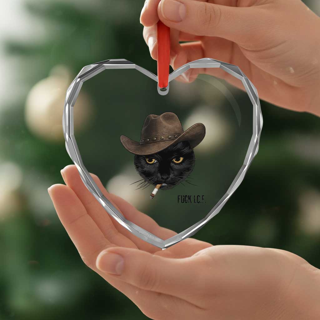 Funny Cowboy Cat Smoking Anti ICE Protest Meme Heart Crystal Glass Ornament TS14 Print Your Wear