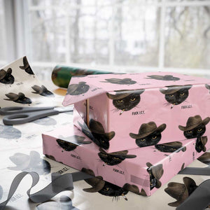 Funny Cowboy Cat Smoking Anti ICE Protest Meme Wrapping Paper Roll TS14 Light Pink Print Your Wear