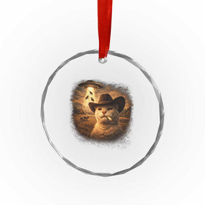 Funny Cowboy Cat UFO Crystal Glass Ornament Retro Western Rodeo Meme Cats Lover Gift TS10 Print Your Wear