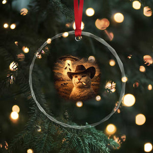Funny Cowboy Cat UFO Crystal Glass Ornament Retro Western Rodeo Meme Cats Lover Gift TS10 Print Your Wear