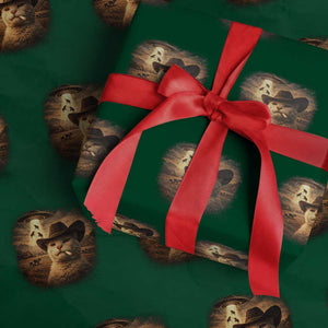 Funny Cowboy Cat UFO Wrapping Paper Roll Retro Western Rodeo Meme Cats Lover Gift TS10 Green Print Your Wear